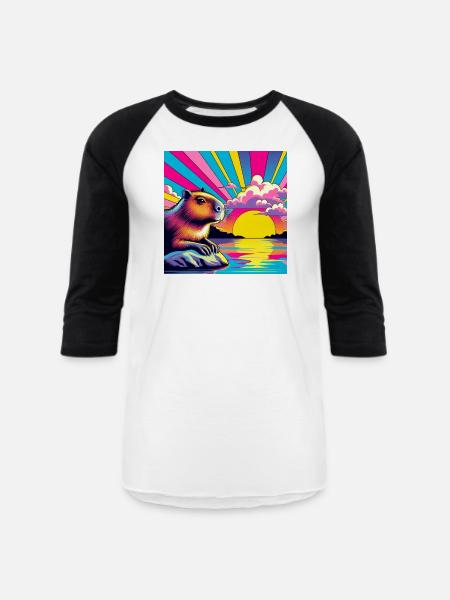 Neon Sunset Guinea Pig - Unisex Baseball T-Shirt - white/black
