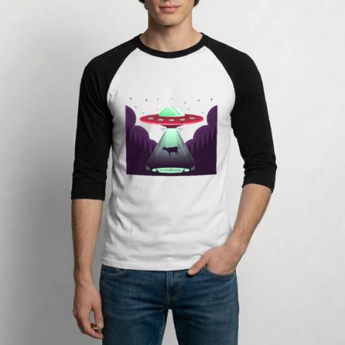Cartoon Alien Abduction Cow - Unisex Baseball T-Shirt