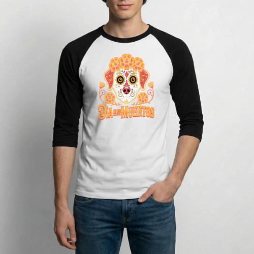 Dia De Los Muertos Dog Skull Flowers - Unisex Baseball T-Shirt