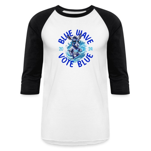 Ride The Blue Wave 2024 Election Surfing Design - Unisex Baseball T-Shirt