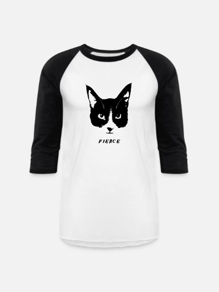 Fierce Cat Face - Unisex Baseball T-Shirt - white/black