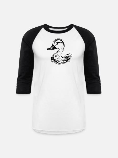 Cute Tattoo Style Duck - Unisex Baseball T-Shirt - white/black