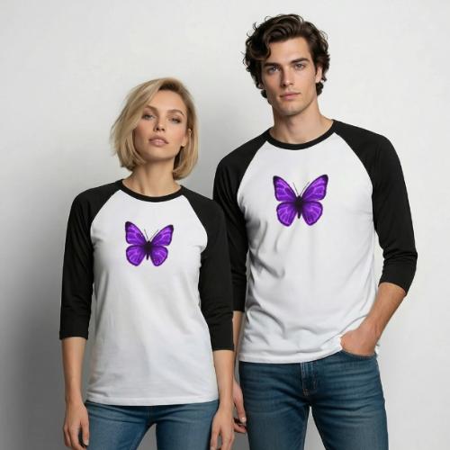 Neon Purple Butterfly - Unisex Baseball T-Shirt