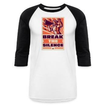 BREAK THE SILENCE - Unisex Baseball T-Shirt - white/black - Front - AI Model Female 172 light (172cm) & AI Model Male 178 light (178cm)
