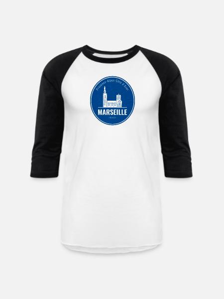Blue Marseille Landmark Patch - Unisex Baseball T-Shirt - white/black