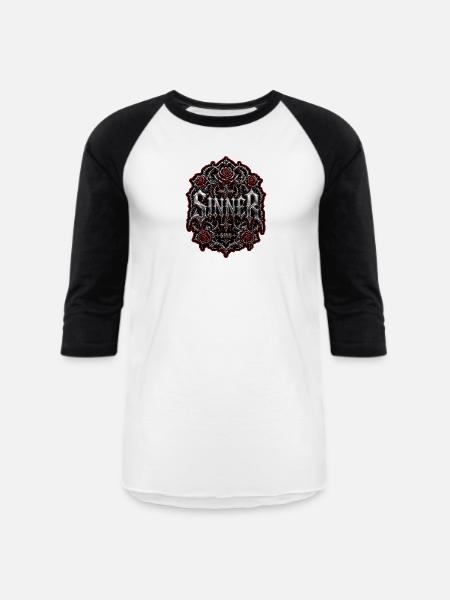 Sinner Gothic Chrome Streetwear Graphic - Unisex Baseball T-Shirt - white/black