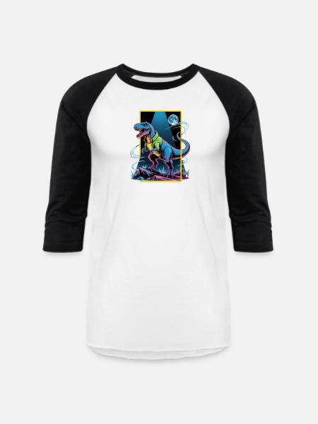 Futuristic T-Rex – Neon Power Beast - Unisex Baseball T-Shirt - white/black