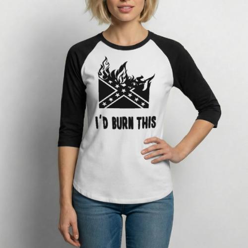 Confederate Flag Burning - Unisex Baseball T-Shirt