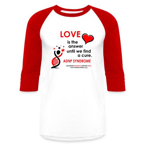 LOVE IS THE ANSWER Red and Black - Unisex Baseball T-Shirt