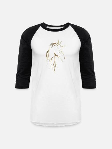 Golden horse line art  - Unisex Baseball T-Shirt - white/black