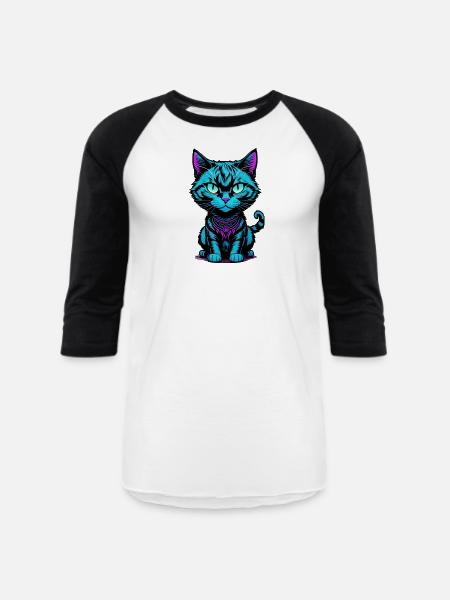 blue cat - Unisex Baseball T-Shirt - white/black