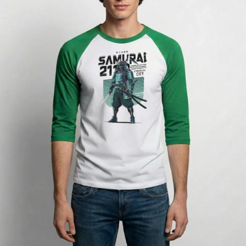 Cyber Samurai 2110: Glowing Katana Warrior - Unisex Baseball T-Shirt