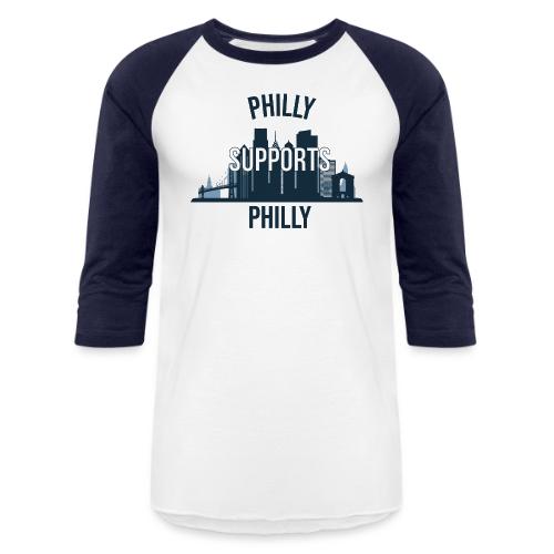 Philly Supports Philly skyline blue transparentbg - Unisex Baseball T-Shirt