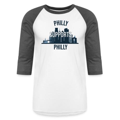 Philly Supports Philly skyline blue transparentbg - Unisex Baseball T-Shirt