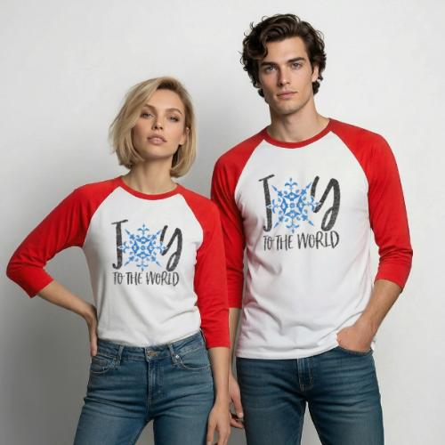 Coastal Christmas Joy to the World Snowflake - Unisex Baseball T-Shirt