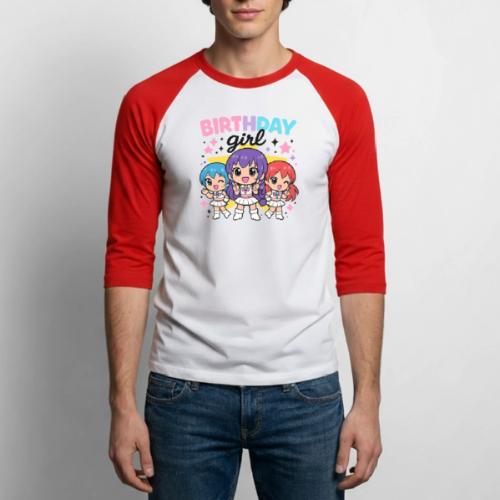 Cute Chibi Birthday Idol Girls - Unisex Baseball T-Shirt