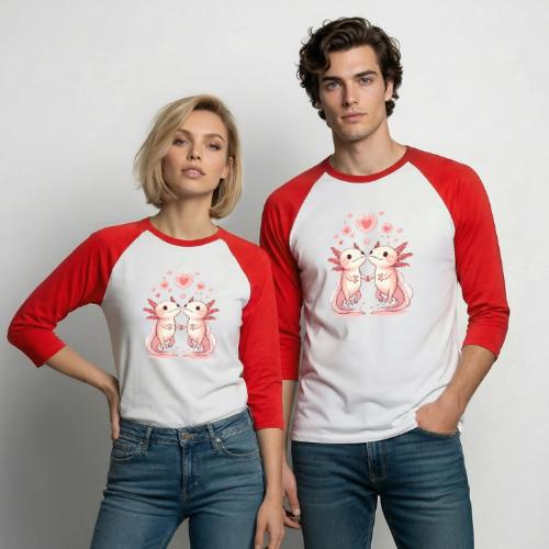 Axolotl Love: Cute Aquatic Creatures Holding Hands - Unisex Baseball T-Shirt