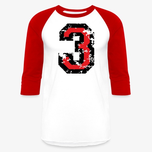 Number 3 (Distressed Red) - Unisex Baseball T-Shirt