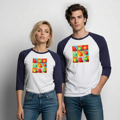 Colorful Apple Grid - Unisex Baseball T-Shirt