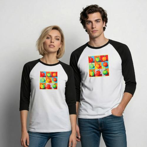 Colorful Apple Grid - Unisex Baseball T-Shirt