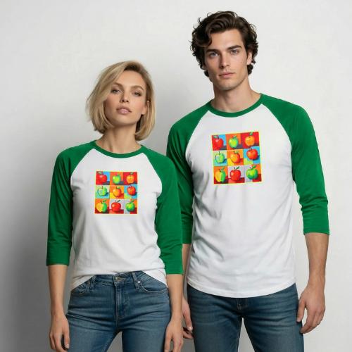 Colorful Apple Grid - Unisex Baseball T-Shirt