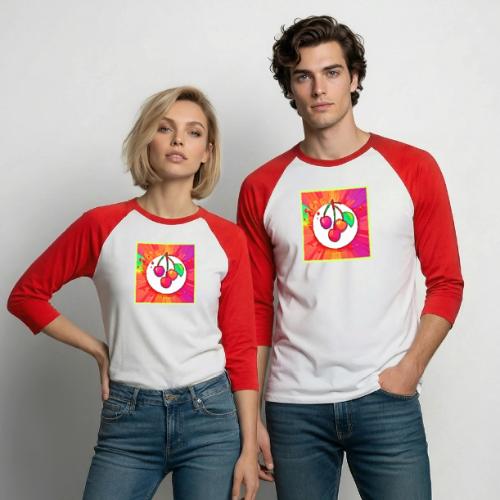 Cherry Pop Art Burst - Unisex Baseball T-Shirt