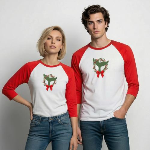 Holiday Whale Tail Wreath - Unisex Baseball T-Shirt