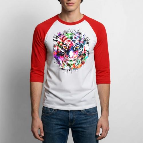 Colorful Tiger Head Portrait Drawing - Unisex Baseball T-Shirt