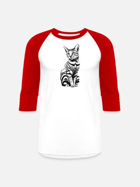 Cat Black and White - Unisex Baseball T-Shirt - white/red