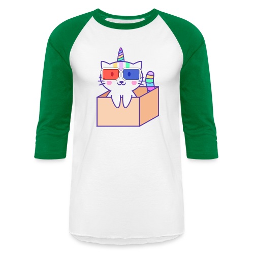 Unicorn cat with 3D glasses doing Vision Therapy! - Unisex Baseball T-Shirt