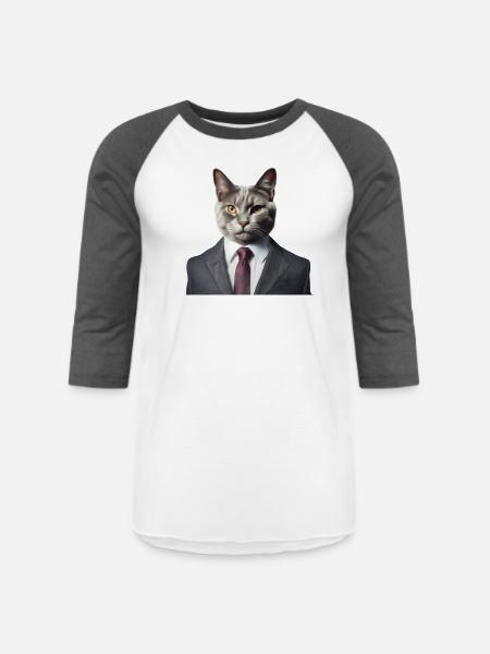 Cat in a suit - Unisex Baseball T-Shirt - white/charcoal