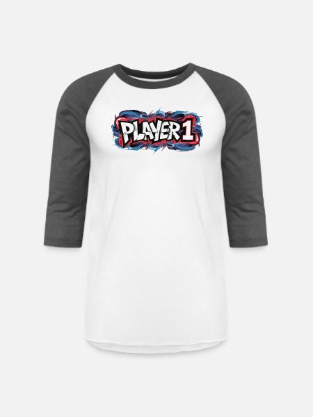 PLAYER 1 1 2x - Unisex Baseball T-Shirt - white/charcoal
