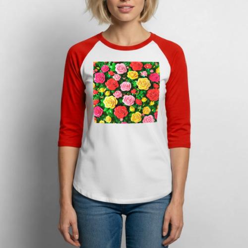 Floral print, colors in rose flowers, nature - Unisex Baseball T-Shirt