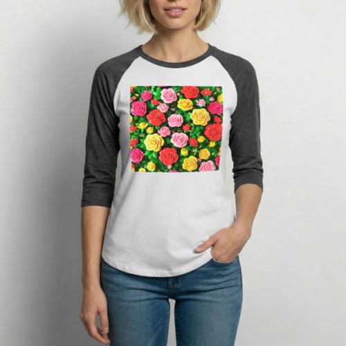 Floral print, colors in rose flowers, nature - Unisex Baseball T-Shirt