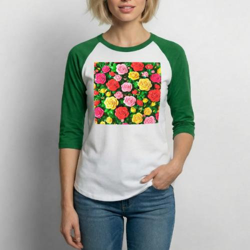 Floral print, colors in rose flowers, nature - Unisex Baseball T-Shirt