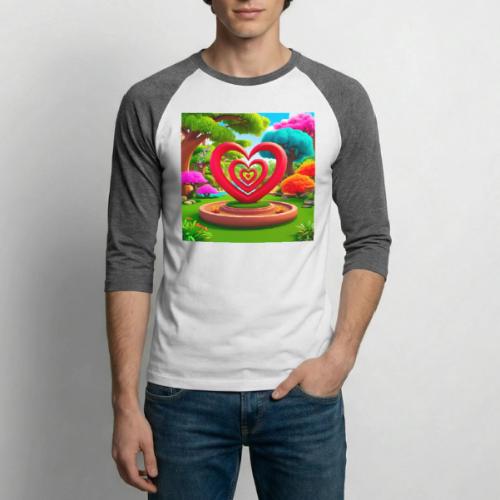 Triple heart landscape, nature, love, happiness - Unisex Baseball T-Shirt