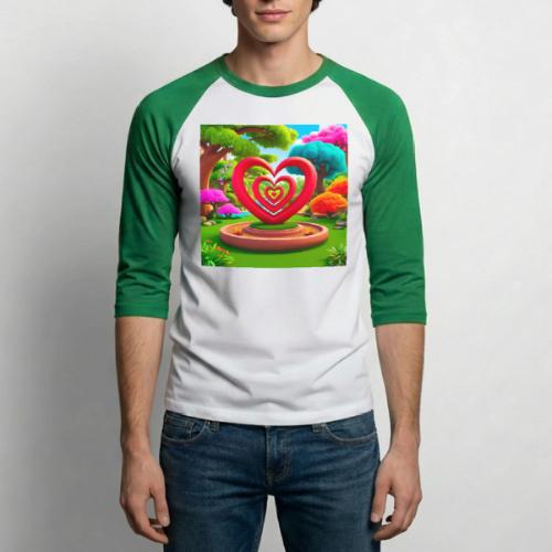 Triple heart landscape, nature, love, happiness - Unisex Baseball T-Shirt