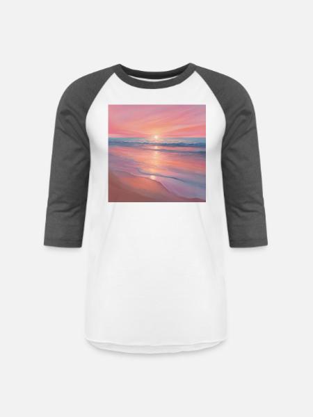 Pink Sunset Ocean Scene - Unisex Baseball T-Shirt - white/charcoal