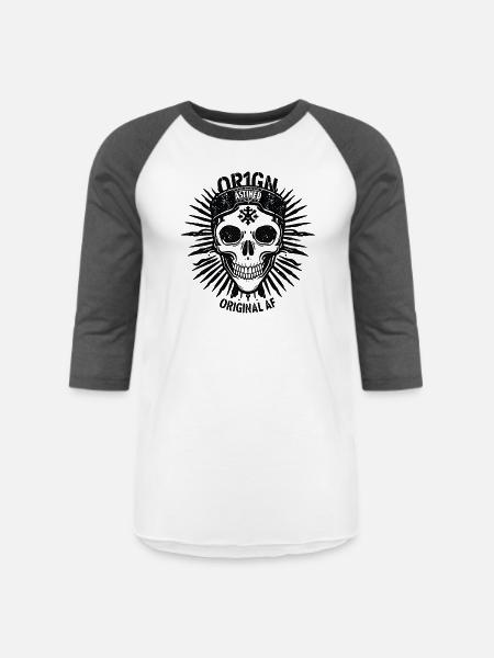 Dark Sunburst Skull Emblem - Unisex Baseball T-Shirt - white/charcoal