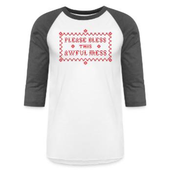 Awful Mess - Unisex Baseball T-Shirt - white/charcoal - Front - AI Model Female 172 light (172cm) & AI Model Male 178 light (178cm)