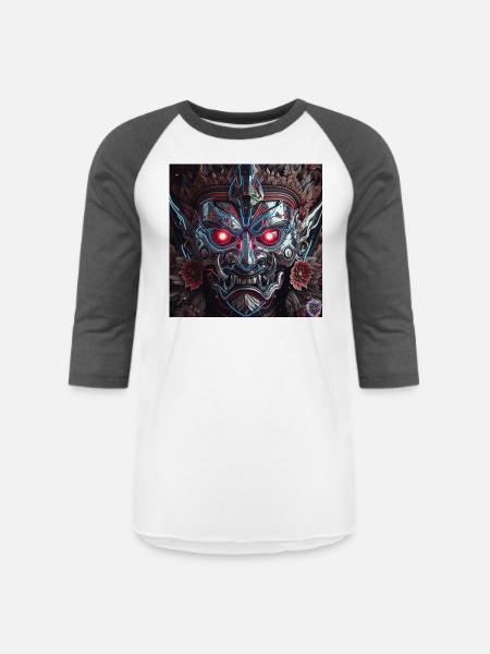Cyberpunk Demon Mask – Chrome Tech Art - Unisex Baseball T-Shirt - white/charcoal