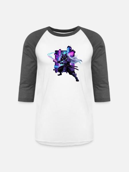Cyber Kat Ninja Neon City - Unisex Baseball T-Shirt - white/charcoal