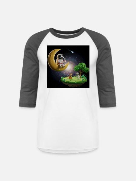 Astronaut on Moonlit Island - Unisex Baseball T-Shirt - white/charcoal