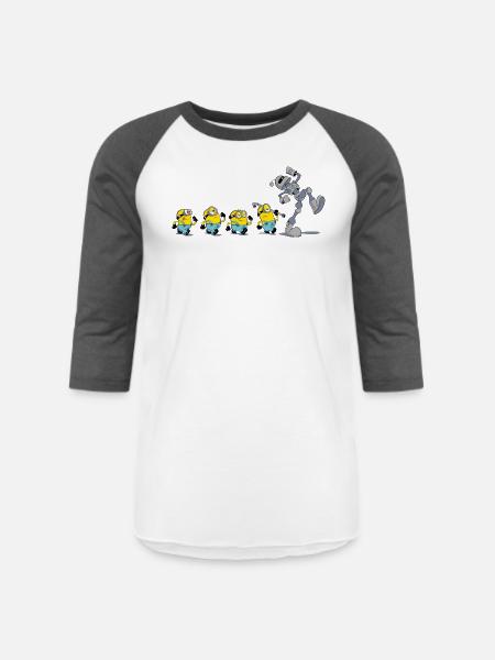 Minions In A Row With Robot - Unisex Baseball T-Shirt - white/charcoal
