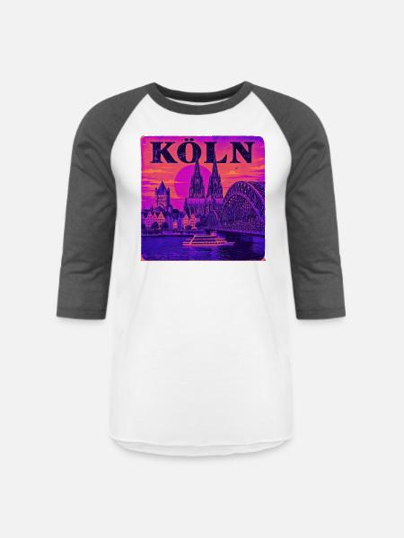 Koeln-Skyline-Retro-Sunset-Art-Print-Cologne-Köln - Unisex Baseball T-Shirt - white/charcoal