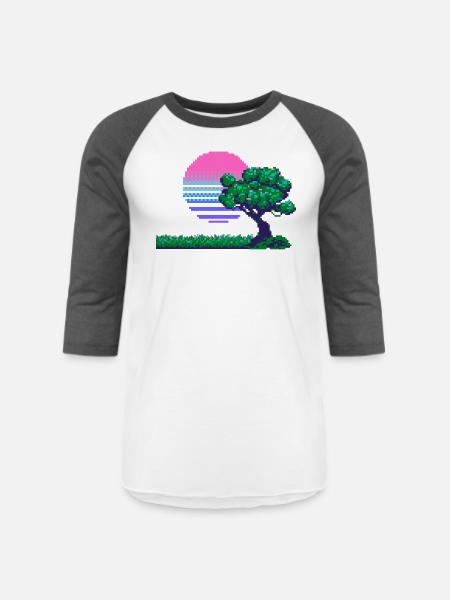 Pixel Serenity - Unisex Baseball T-Shirt - white/charcoal