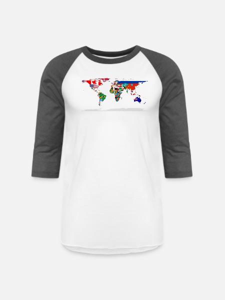 Flag Map Of The World - Unisex Baseball T-Shirt - white/charcoal