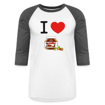 I love nutella - Unisex Baseball T-Shirt - white/charcoal - Front - AI Model Female 172 light (172cm) & AI Model Male 178 light (178cm)