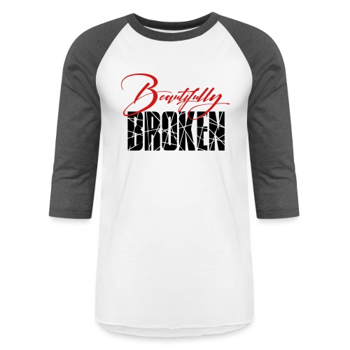 Beautifully Broken - Red & Black print - Unisex Baseball T-Shirt
