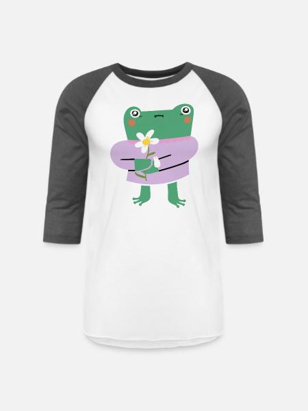 Shy Frog with Flower - Unisex Baseball T-Shirt - white/charcoal